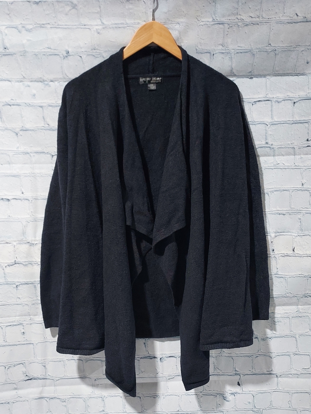 Barefoot Dreams CozyChic Lite Cardigan Black Open Front Drape Sweater S/M FAIR